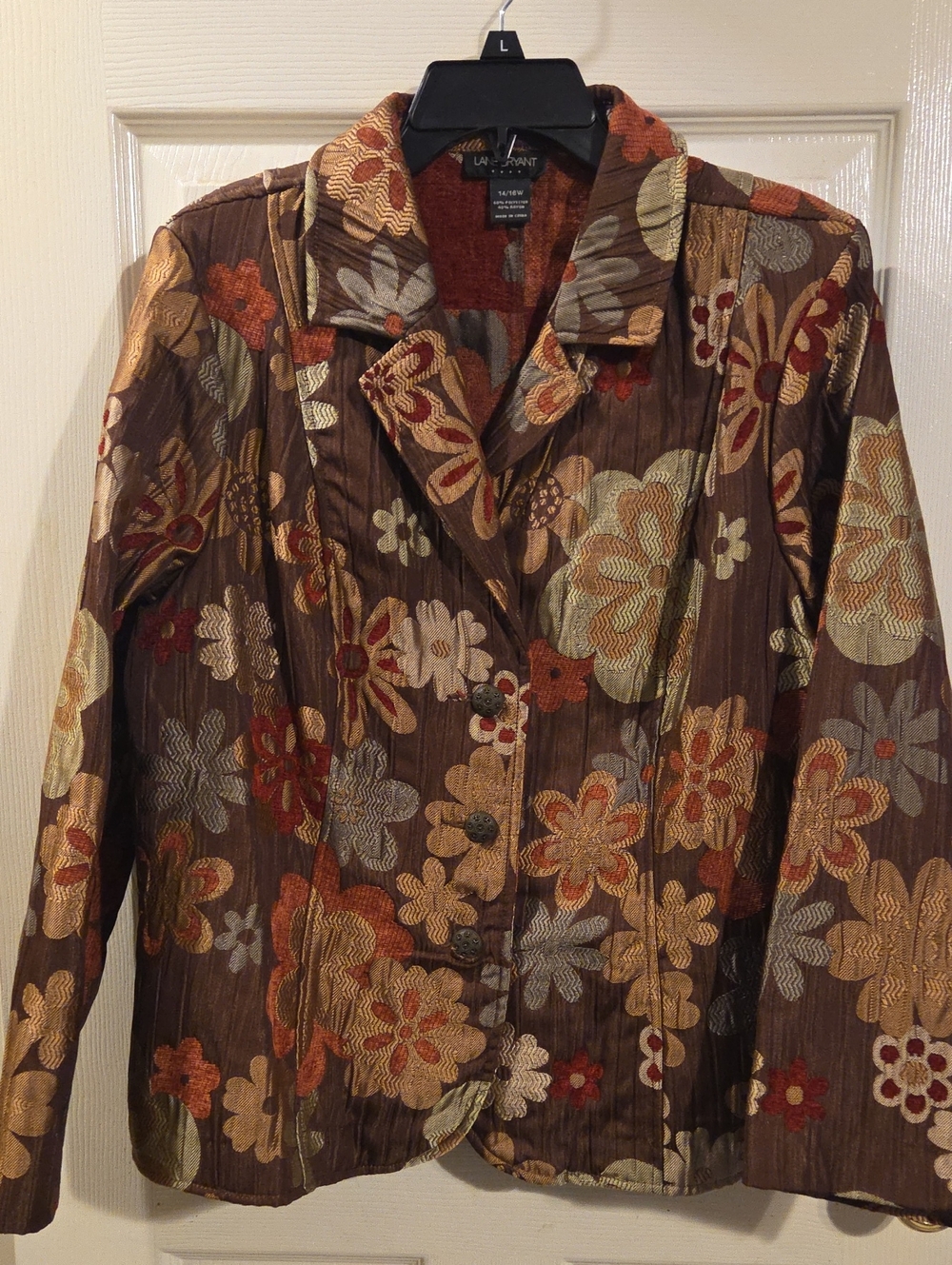 Vintage Lane Bryant Brown Floral Button-Front Shirt Jacket
